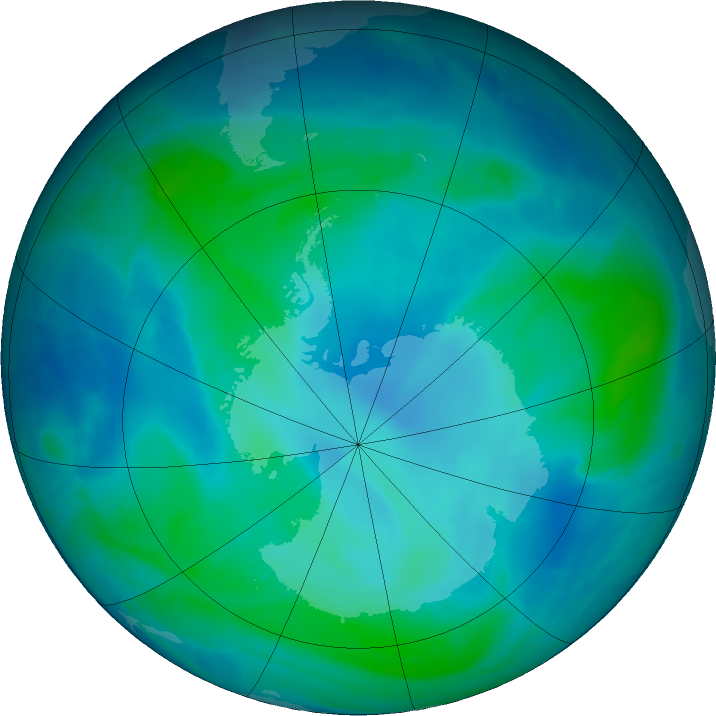 Antarctic ozone map for 21 February 2016